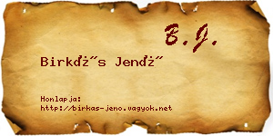 Birkás Jenő névjegykártya